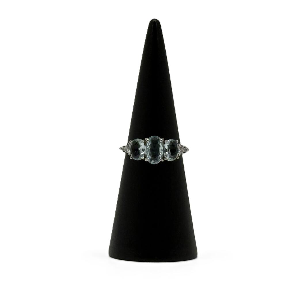 Bomb Party 3 Stone Lab Created Light Aquamarine Size 9 Ring